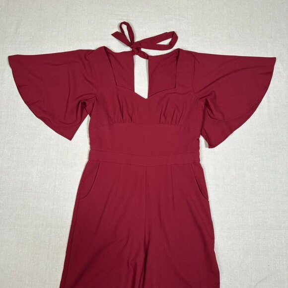 Voodoo Vixen Zoey Wide Leg Jumpsuit Womens XL Maroon Red Holiday Flutter HEMMED - Picture 4 of 16